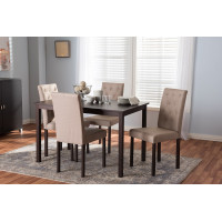 Baxton Studio Andrew 5 PC Dining Set-10 Buttons-Beige Fabric Gardner Modern and Contemporary 5-Piece Dark Brown Finished Beige Fabric Upholstered Dining Set 
